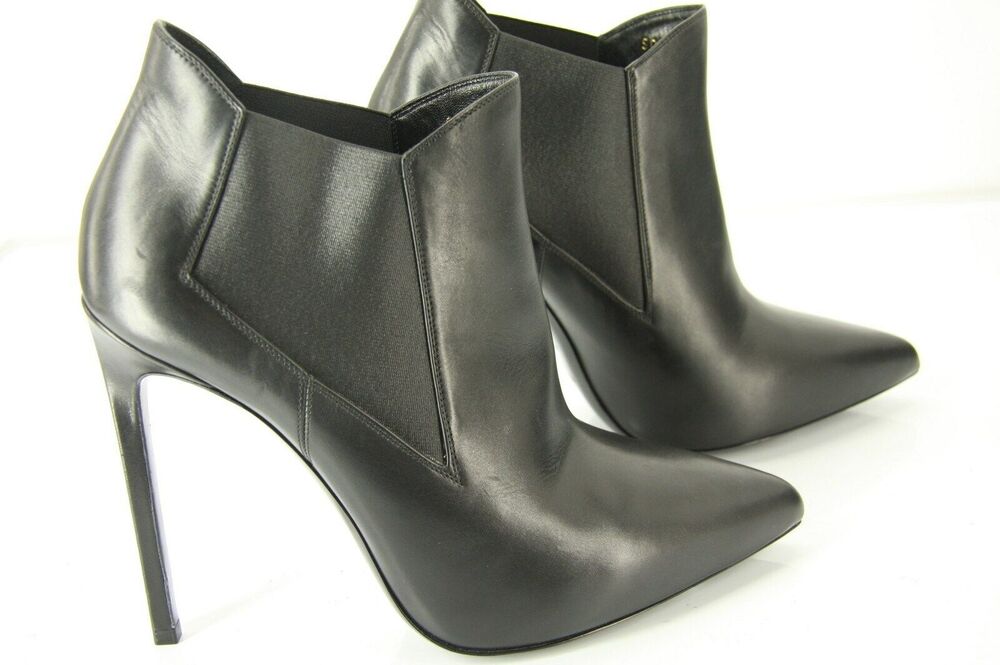 Saint Laurent Black Leather Paris Pointed Toe Ankle Boots Size 39.5 NIB YSL Yves